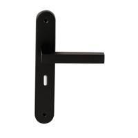 Hardbrass Deurkruk Geneve op ovaal langschild sleutelgat 56mm - zwart - thumbnail