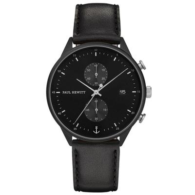 Paul Hewitt PH Watch Chrono Line Black IP Black/SS Leather Black 42mm PH-C-B-BSS-2M