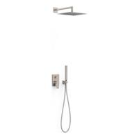 Regendoucheset Inbouw Tres Project 30 cm Vierkant Met Wandarm en Handdoucheset met Staafhanddouche RVS - thumbnail