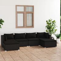 6-delige Loungeset met kussens poly rattan zwart - thumbnail