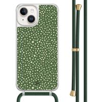 iPhone 14 hoesje met groen koord - Green dots - thumbnail