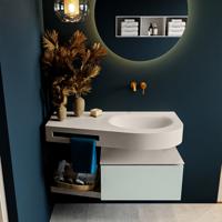 MONDIAZ RIVA 100cm badmeubel onderkast / planchet kleur Greey met 1 lade. Wastafel DULCET rechts 0 kraangaten kleur Linen. - thumbnail