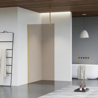 Fortifura Galeria inloopdouche - 70x200cm - rookglas - plafondarm - Geborsteld Messing PVD (Goud) SW797941/SW797910/SW804543