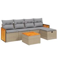 6-delige Loungeset met kussens poly rattan gemengd beige - thumbnail