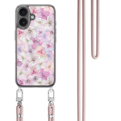 iPhone 17 hoesje met rosegoud koord - Hortensia iPhone 17 hoesje met rosegoud koord - Hortensia