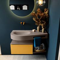 MONDIAZ RIVA 100cm badmeubel onderkast / planchet kleur Ocher met 1 lade. Wastafel DULCET links 0 kraangaten kleur Smoke. - thumbnail