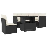 6-delige Loungeset met kussens poly rattan zwart - thumbnail
