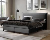 Detroit Boxspringset - Antraciet, 140x200. Boxspring met luxe hoofdbord, antraciet grijs. - thumbnail