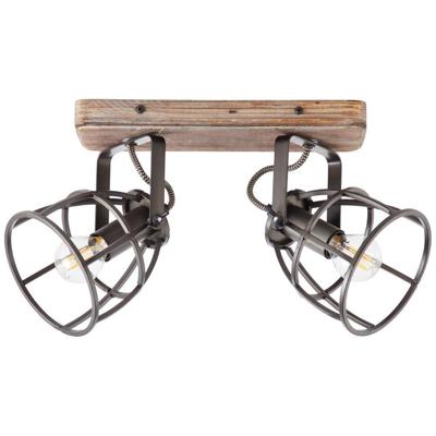 Brilliant Landelijke plafondlampMatrix Beam 2-lichts koperbrons met hout - 83413/46