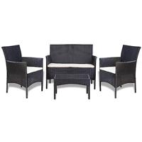 4-delige Loungeset met kussens poly rattan zwart - thumbnail