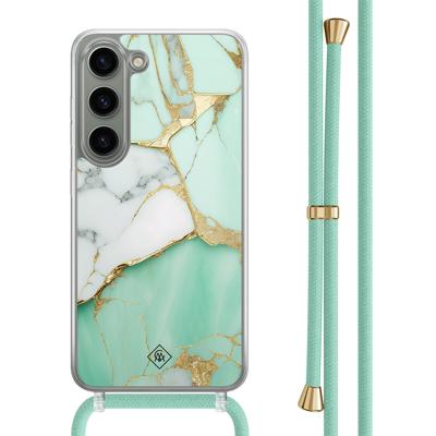 Samsung Galaxy S23 hoesje met mint koord - Marmer mintgroen