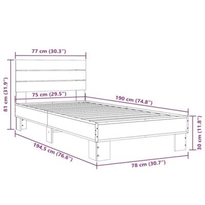 Bedframe bewerkt hout en metaal zwart 75x190 cm