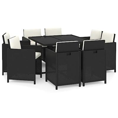 9-delige Tuinset met kussens poly rattan zwart 9-delige Tuinset met kussens poly rattan zwart