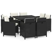 9-delige Tuinset met kussens poly rattan zwart - thumbnail