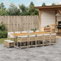 15-delige Tuinset met kussens poly rattan beige - thumbnail