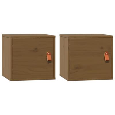 Wandkasten 2 st 31,5x30x30 cm massief grenenhout honingbruin