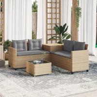 Tuinbank met tafel en kussens L-vormig poly rattan beige - thumbnail