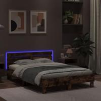 Bedframe met hoofdeinde en LED gerookt eikenkleurig 135x190 cm - thumbnail