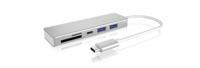 ICY BOX 3-voudige USB-C hub en kaartlezer voor SD en microSD, 3x USB 3.0, USB 3.0-aansluiting, aluminium, geïntegreerde kabel, zilver/wit - thumbnail