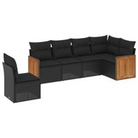 6-delige Loungeset met kussens poly rattan zwart - thumbnail