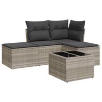 5-delige Loungeset met kussens poly rattan lichtgrijs - thumbnail