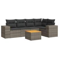 6-delige Loungeset met kussens poly rattan grijs - thumbnail