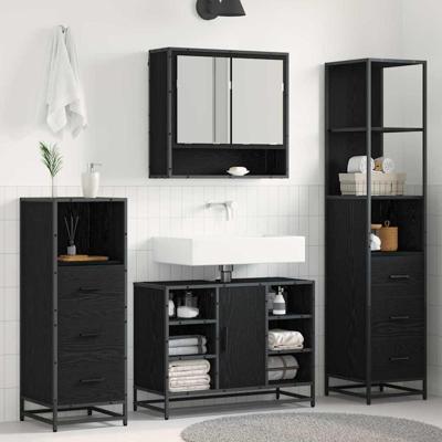Badkamermeubelset met lade 4 pcs Zwart eiken 80 x 33 x 60 cm