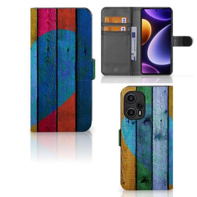 Xiaomi Poco F5 | Book Style Case | Wood Heart - Cadeau voor je Vriend