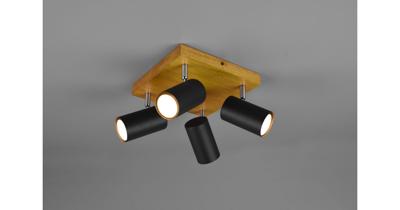 Trio 4-lichts opbouwspotMarley zwart op hout - 812400432