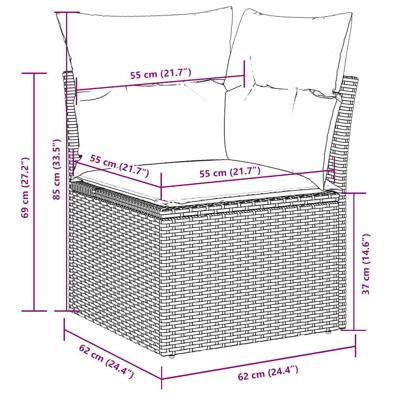 6-delige Loungeset met kussens poly rattan zwart