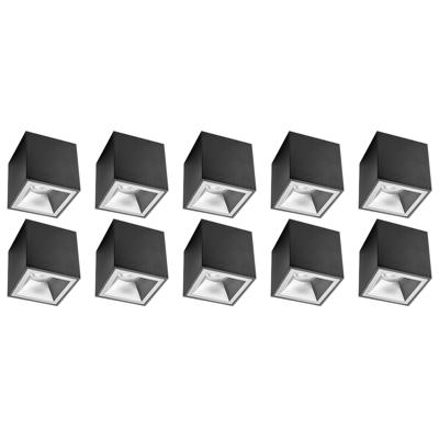 Opbouwspot Vierkant GU10 10-Pack - Mat Zwart/Zilver - Ø90mm Aluminium