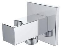 Doucheaansluiting Wiesbaden Rombo | Met handdouchehouder | Messing | Vierkant | Chroom - thumbnail