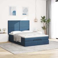 Ottoman bed met matras en LED's 140x190cm stof blauw - thumbnail