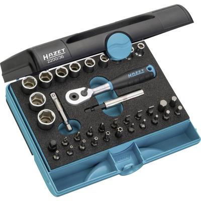 HAZET Dopsleutelset | 1/4 inch (6,3 mm) vierkant hol, 1/4 inch (6,3 mm) zeskant massief | Buiten-zeskant-tractieprofiel, Sleufprofiel, Kruiskop