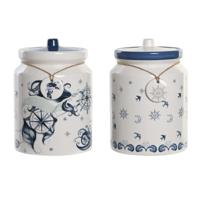 Tin DKD Home Decor Blauw 15 x 15 x 21 cm Wit Dolomite (2 Stuks) - thumbnail