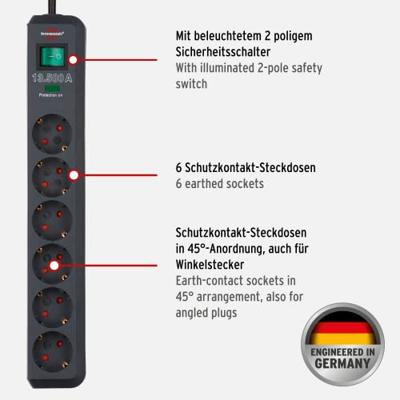 Brennenstuhl BN-1159710 Overspanningsbeveiligde Stekkerdoos Eco-line 6-wegs1.50 M