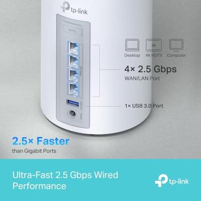 TP-Link Deco BE65 Tri-band (2,4 GHz / 5 GHz / 6 GHz) Wi-Fi 7 (802.11be) Wit 4 Intern TP-Link Deco BE65 Tri-band (2,4 GHz / 5 GHz / 6 GHz) Wi-Fi 7 (802.11be) Wit 4 Intern