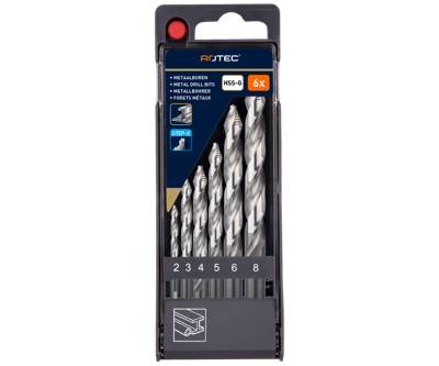Rotec Spiraalborenset | 104 - STEP-X | DIN 338 | 6-dlg | ø2-8 - 900.1024 Rotec Spiraalborenset | 104 - STEP-X | DIN 338 | 6-dlg | ø2-8 - 900.1024