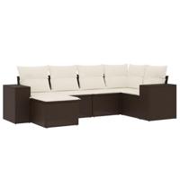 6-delige Loungeset met kussens poly rattan bruin - thumbnail