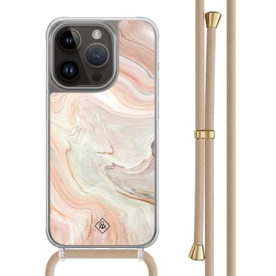 iPhone 13 Pro hoesje met beige koord - Marmer waves iPhone 13 Pro hoesje met beige koord - Marmer waves