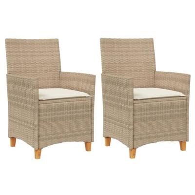 Tuinstoelen 2 st met kussens poly rattan en massief hout beige - thumbnail