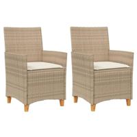 Tuinstoelen 2 st met kussens poly rattan en massief hout beige - thumbnail