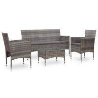 4-delige Loungeset met kussens poly rattan grijs - thumbnail