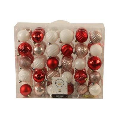 Kerstballen Mix 60 st. Wit/Rood/Roze Decoris - Decoris Kerstballen Mix 60 st. Wit/Rood/Roze Decoris - Decoris