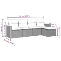 5-delige Loungeset met kussens poly rattan grijs - thumbnail