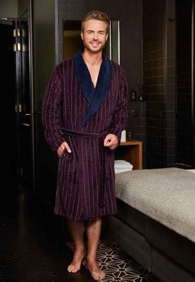 Bordeaux rode heren badjas met streepdessin-2xl