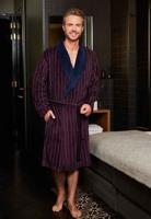 Bordeaux rode heren badjas met streepdessin-2xl - thumbnail