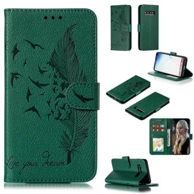 Feather patroon Litchi textuur horizontale Flip lederen draagtas met portemonnee & houder & kaartsleuven voor Galaxy S10 (groen) Feather patroon Litchi textuur horizontale Flip lederen draagtas met portemonnee & houder & kaartsleuven voor Galaxy S10 (groen)