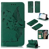 Feather patroon Litchi textuur horizontale Flip lederen draagtas met portemonnee & houder & kaartsleuven voor Galaxy S10 (groen) - thumbnail