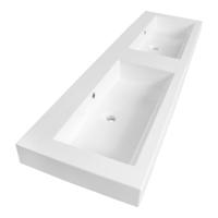 Brauer Solar Thick Wastafel - 160 cm - met 2 Spoelbakken en 2 Kraangaten - Mineraalmarmer Zijdeglans Wit - thumbnail